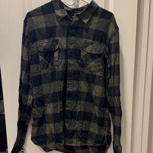 Vans Olive and Black Checkered Button Down Shirt